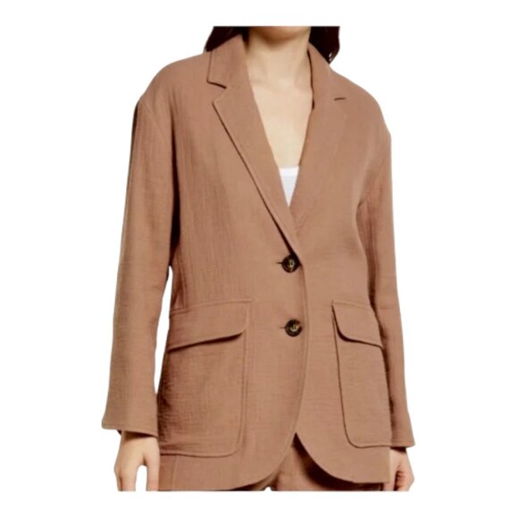 Madewell Small Larsen Button Front Tan Gauze Cotton Linen Blazer Jacket - Picture 1 of 6